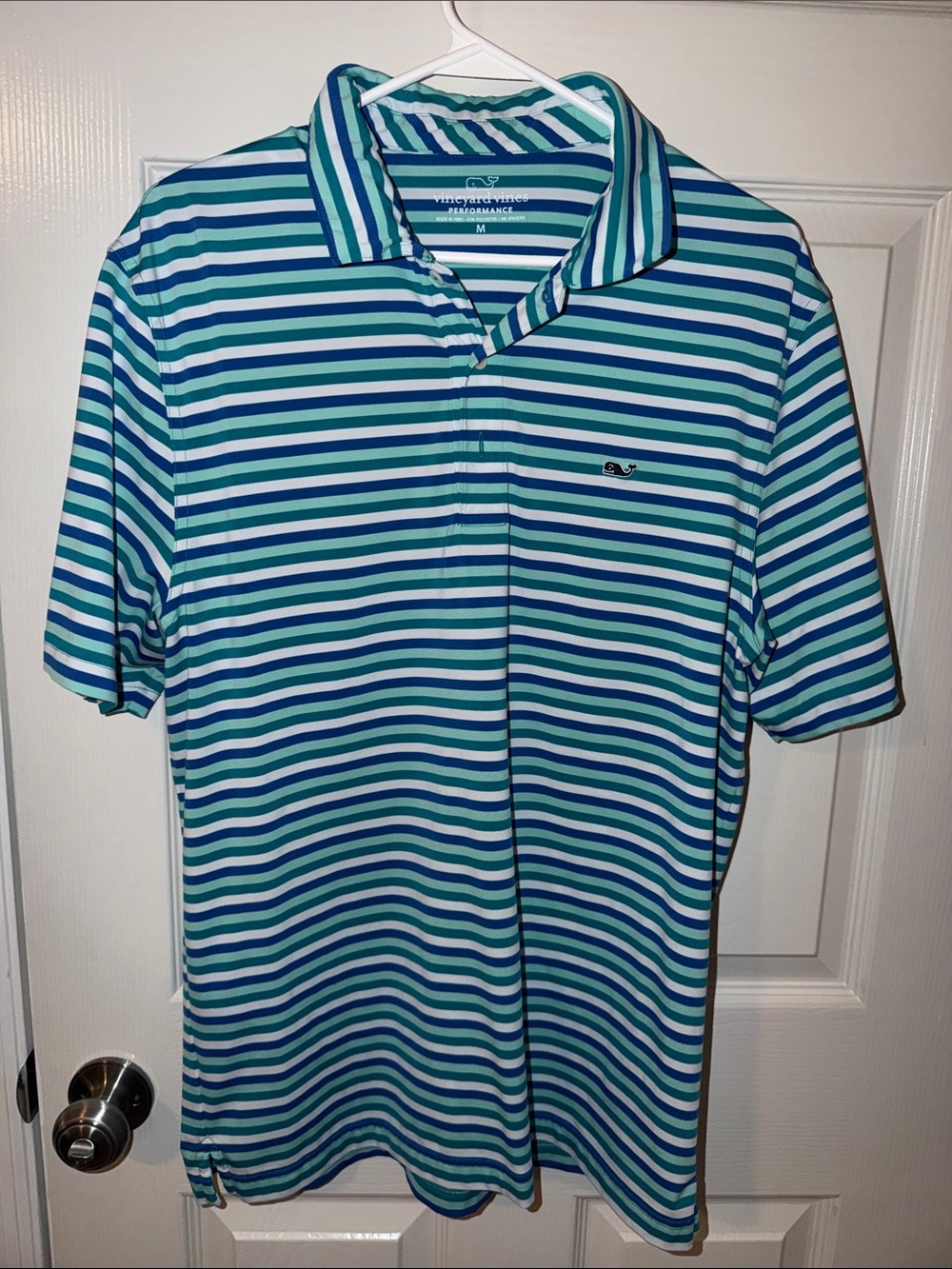 Vineyard Vines Men’s Teal, Blue & White Striped Polo